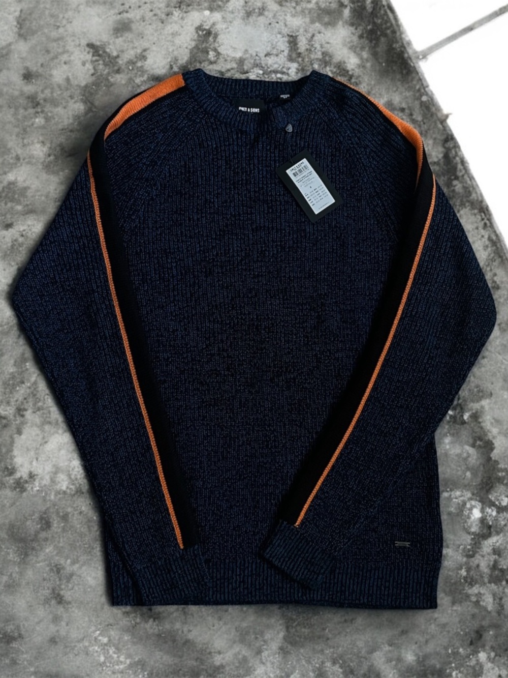 Only & Sons Navy Knit Sweater w/ Orange Stripe